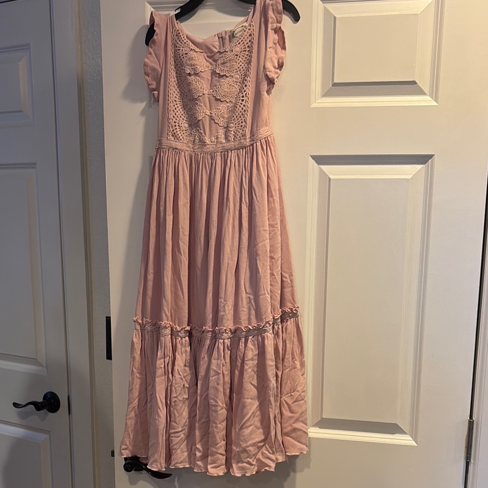 Joyfolie elegant pink lace maxi dress